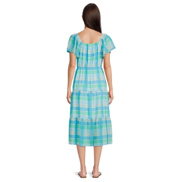 Time and Tru Women's Flutter Sleeve Tiered Dress. Sz,Small Color Blue - Picture 3 of 11